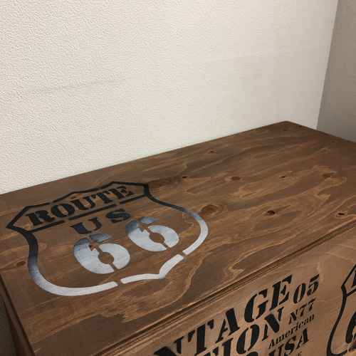 ウッドボックス ROUTE66 ウォルナット 2Lペットボトル収納可能箱