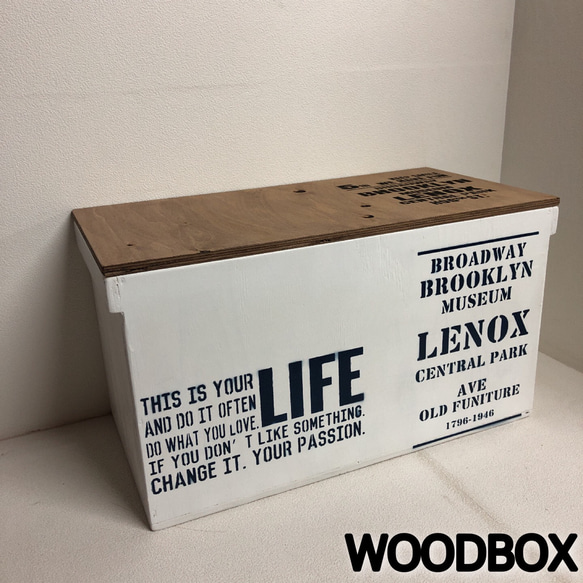 ウッドボックス ウッド 木製 WHITE×ウォルナット  収納可能箱 新品 1枚目の画像