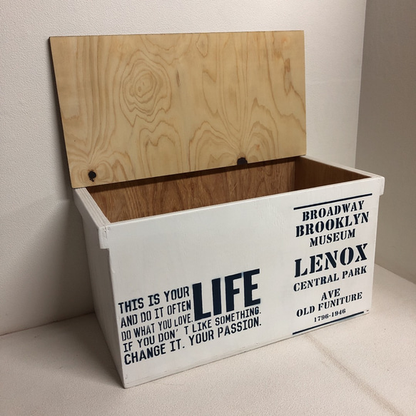 ウッドボックス ウッド 木製 WHITE×ウォルナット  収納可能箱 新品 4枚目の画像