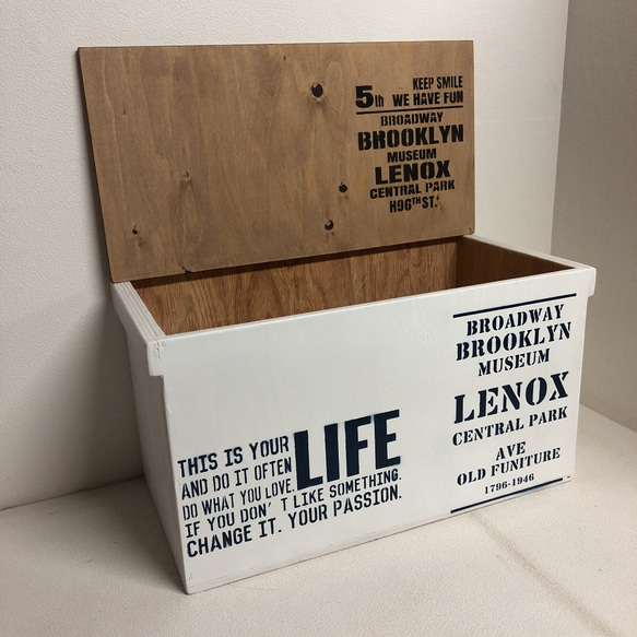 ウッドボックス ウッド 木製 WHITE×ウォルナット  収納可能箱 新品 5枚目の画像