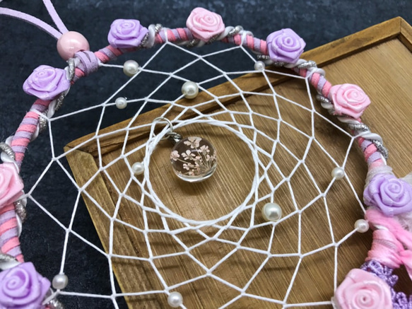 粉紫玫瑰 緞帶漸層 | 浪漫玫瑰系列 12cm 直徑圈 | 小米手作捕夢網 第3張的照片