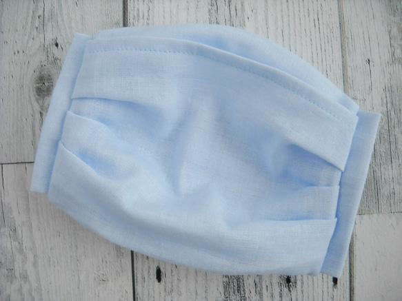 ダブルガーゼのポケット付き立体プリーツマスク（ブルー） 2枚目の画像