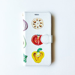 全機種対応：カラフル野菜柄（大）iPhoneスマホケース手帳型 2枚目の画像
