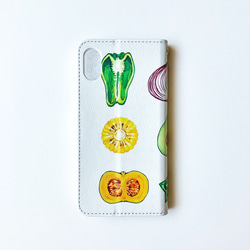 全機種対応：カラフル野菜柄（大）iPhoneスマホケース手帳型 3枚目の画像
