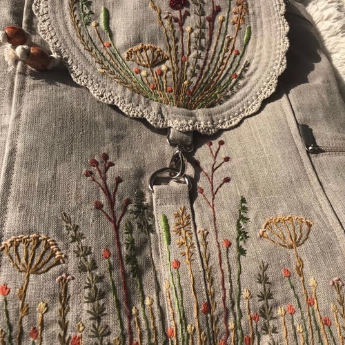 インポートハンドメイド♪リネン手刺繍リュック♪ビーズ♪レース編み