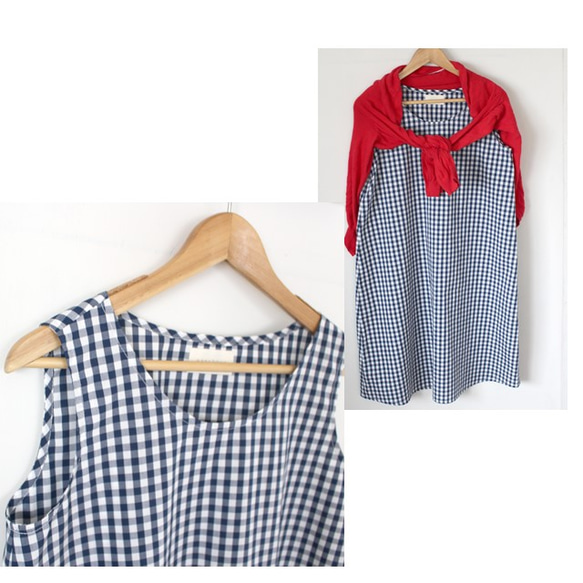 ノースリーブワンピース / 青×白ギンガムチェック ワンピース maruboom