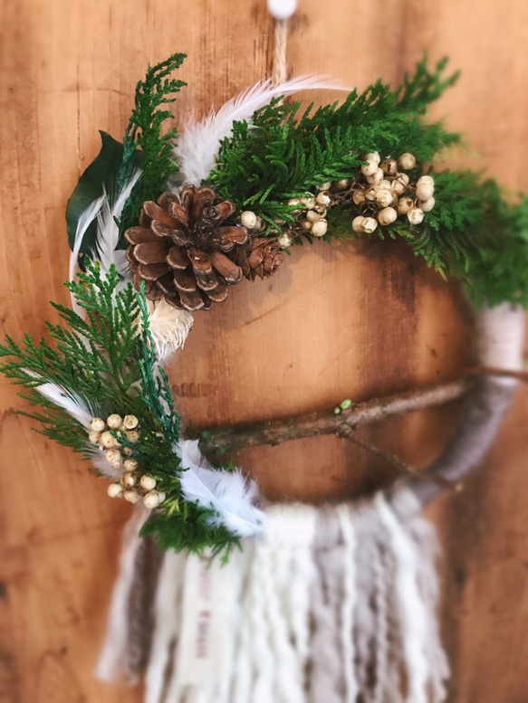 【Christmas wreath 2017】ボヘミアン ナチュラルミニリース 2枚目の画像
