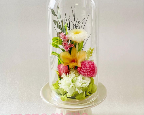 ガラスドーム仏花 花鈴（かりん） プリザーブドフラワー mano é mano