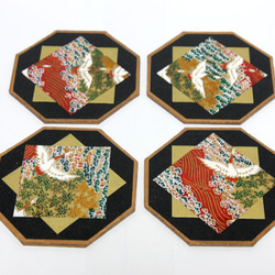 和柄のコースター4枚セット鶴の羽ばたき（#006） 1枚目の画像