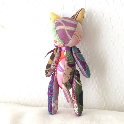 ビンテージ着物リメイク*ねこ*ぬいぐるみ 牡丹 招き猫 アトリエMASA