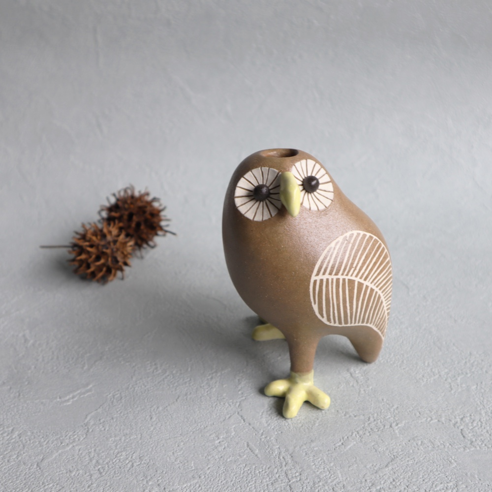 丸ふくろう（大）/茶（花器 一輪挿し)