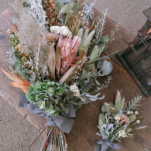 ドライフラワー★ホワイトプロテアネイティブスワッグ★ピンクッション　1点物♪ ドライフラワー☆ホワイトプロテアネイティブスワッグ☆ピンクッション