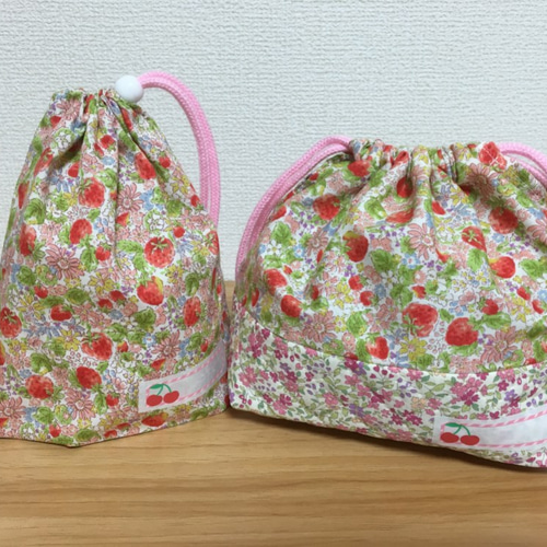 受注制作】入園・入学準備 3点セット パープル 北欧調花柄
