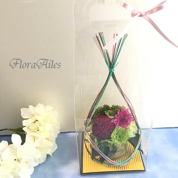 香りのサプライズ♪【メッセージカード無料】水引の花器は和風な雰囲気、プリザーブドフラワーアレンジ仏花 3枚目の画像