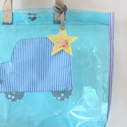 【日本製プールバッグ】くるまのお出かけプールバッグ　くるま　ストライプ　星　ビーチバッグ 2枚目の画像