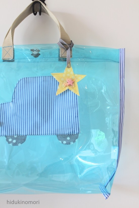 【日本製プールバッグ】くるまのお出かけプールバッグ　くるま　ストライプ　星　ビーチバッグ 2枚目の画像