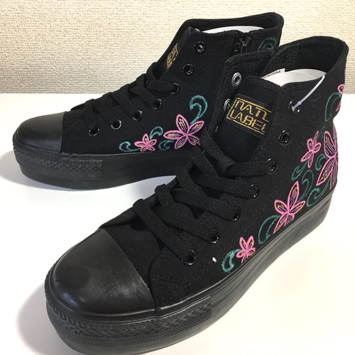 ハイカット ペイントスニーカー 花柄 スニーカー hm graffiti
