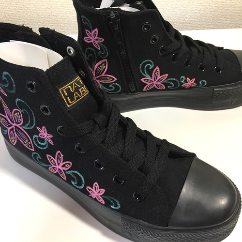 ハイカット ペイントスニーカー 花柄 スニーカー hm graffiti