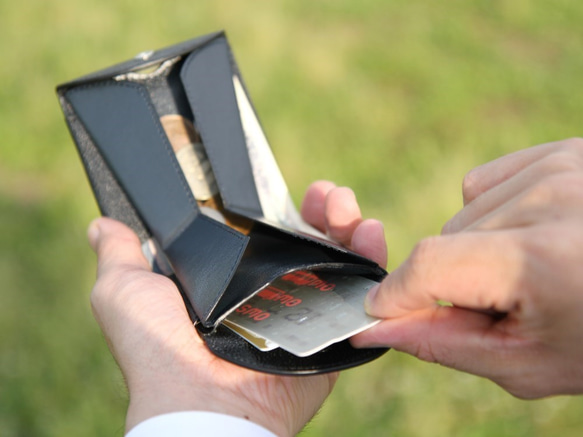 本革　二つ折り財布「ハンモックウォレット」ネイビー×カーキ 6枚目の画像