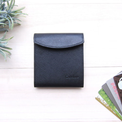本革　薄い二つ折り財布「フラットウォレット」ブラック　マネークリップ 1枚目の画像