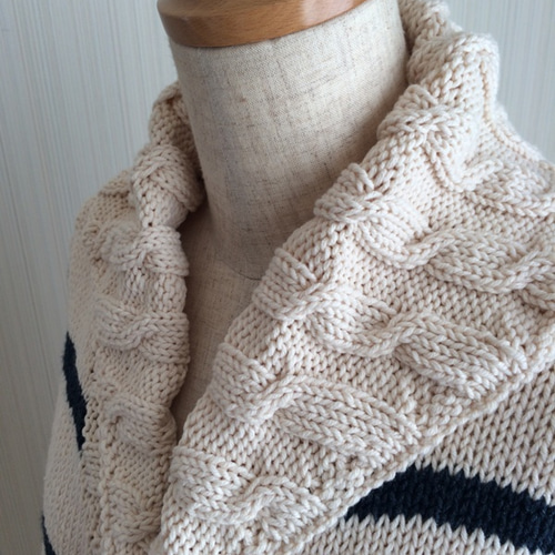 編み図】R-45 へちまカラーのボーダーカーディガン 編み図・パターン  