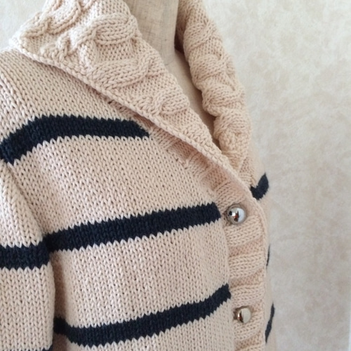 編み図】R-45 へちまカラーのボーダーカーディガン 編み図・パターン  