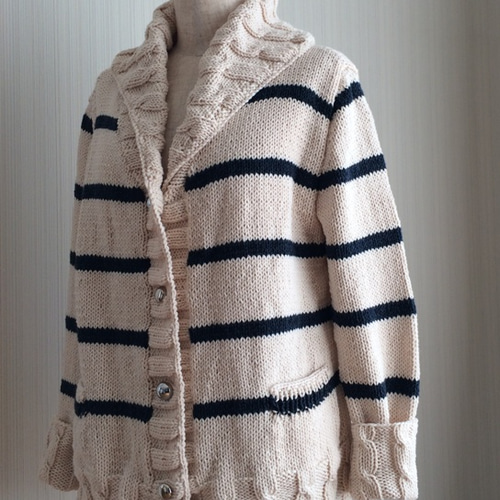 編み図】R-45 へちまカラーのボーダーカーディガン 編み図・パターン  