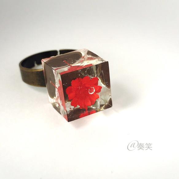 一輪の紅い花の指輪 1枚目の画像