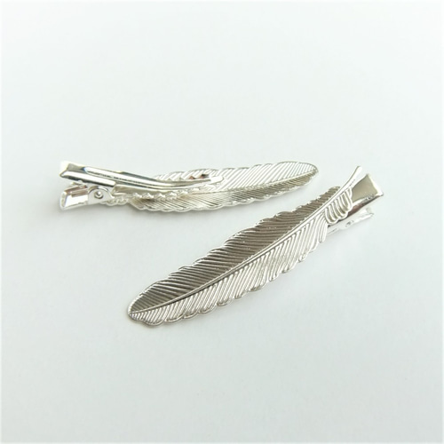 2個・鳥の羽・ヘアクリップ・シルバー・フェザー・21092304 金具