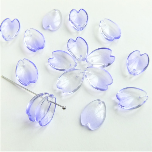 8個・桜の花びら・ガラスチャーム・パープル・21103040 ビーズ