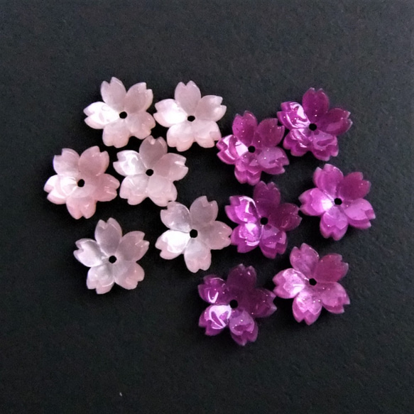 2色12個・11mm・桜・ピンク・オーキッドパープル・フラワーパーツ・21103039 7枚目の画像