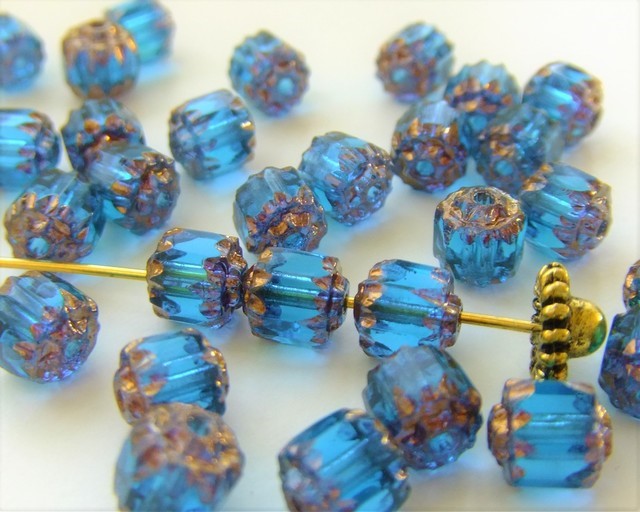 10個・6mm・カプリブルー／ブロンズ・チェコビーズ・ファイヤー
