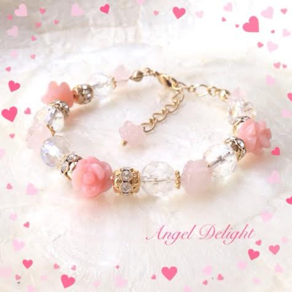 煌めく愛の花々♪ Pink Rose Blessing Bracelet 1枚目の画像