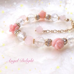 煌めく愛の花々♪ Pink Rose Blessing Bracelet 2枚目の画像