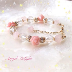 煌めく愛の花々♪ Pink Rose Blessing Bracelet 3枚目の画像