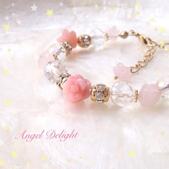 煌めく愛の花々♪ Pink Rose Blessing Bracelet 4枚目の画像