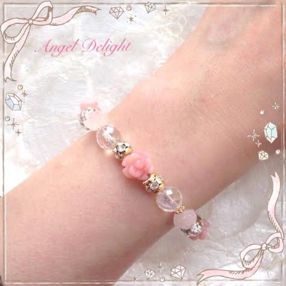 煌めく愛の花々♪ Pink Rose Blessing Bracelet 5枚目の画像