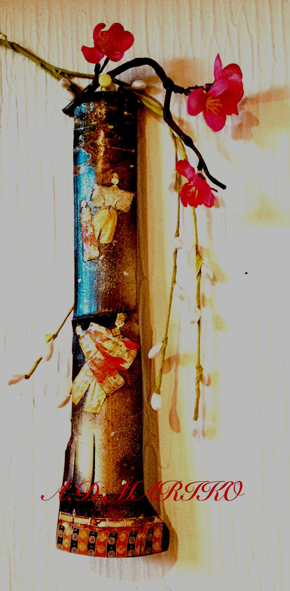 和モダンな竹すみお雛様 壁飾りオリジナル一点物 3枚目の画像