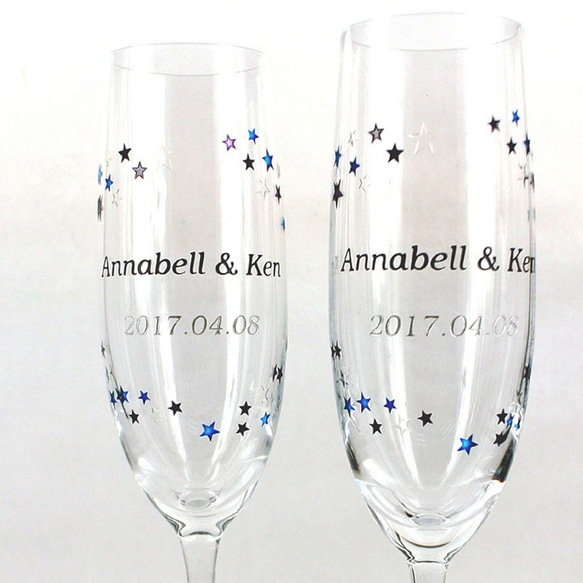 我們的水晶香檳杯 - Galaxy (包雕刻彩繪名字及日子) 結婚禮物 水晶酒杯 週年記念禮物 客制化 第1張的照片