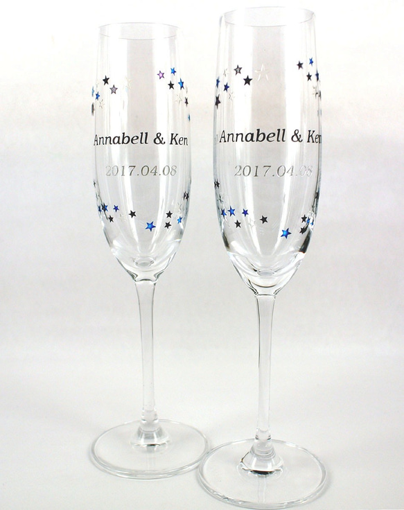 我們的水晶香檳杯 - Galaxy (包雕刻彩繪名字及日子) 結婚禮物 水晶酒杯 週年記念禮物 客制化 第2張的照片