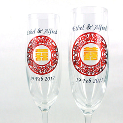 我們的水晶香檳杯 - Double Happiness(包雕刻彩繪名字及日子) 結婚禮物 水晶酒杯 週年記念禮物 客制化 第1張的照片