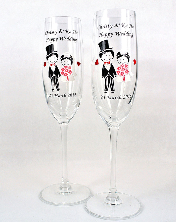 我們的水晶香檳杯 - Western Wedding 04(包雕刻彩繪名字及日子) 水晶酒杯 週年禮物 客制化 第2張的照片