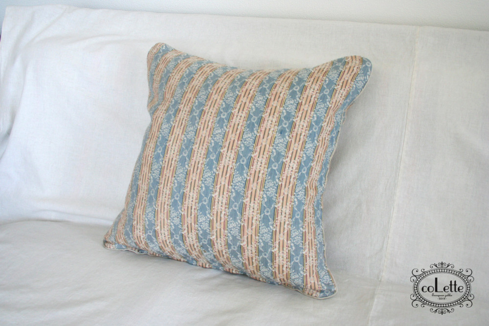 フランスアンティーク・ストライプ＆フラワー／ブルー（kiki-011  