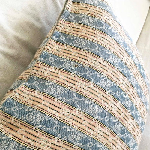 フランスアンティーク・ストライプ＆フラワー／ブルー（kiki-011