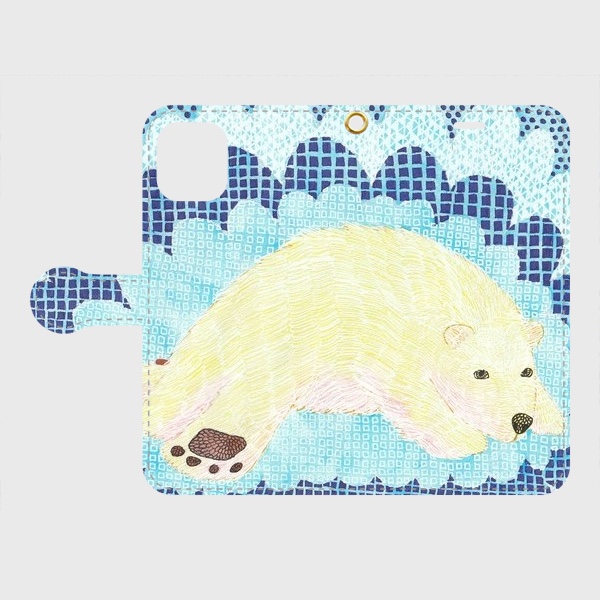 焚き火のそばで語らう夜｜シロクマ・ノルグフの帯あり手帳型iPhoneケース