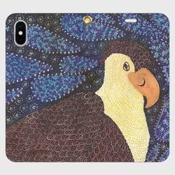 しゅっとした鳥/帯なし（ベルトなし）手帳型iPhoneケース/スマホケース/カンムリカラカラ とり 1枚目の画像