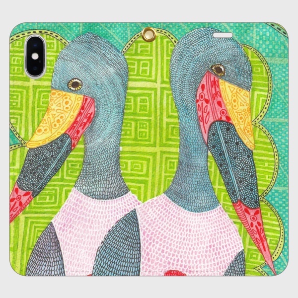 【見晴らしの声｜クラハシコウ夫婦｜モレンツィオ＆エステリナ｜帯なし手帳型iPhoneケース】