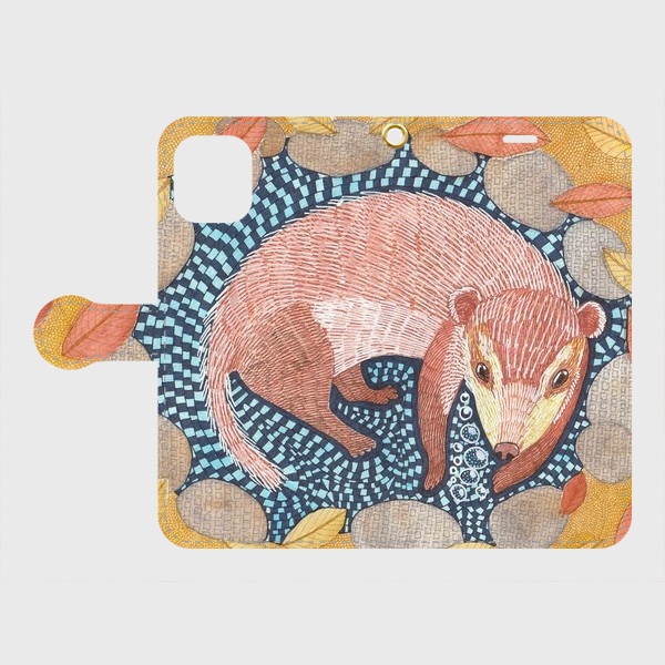 ぷくぷくおひるね/手帳型iPhoneケース/スマホケース/アナグマ いたち