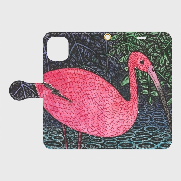 手帳型iPhoneケース/スマホケース/桃色レッドのあの子/ショウジョウトキ 鳥