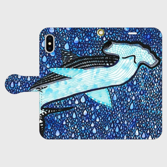 金槌頭のサメ/手帳型iPhoneケース/スマホケース/シュモクザメ 1枚目の画像
